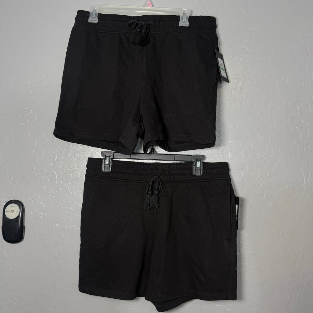 Andrew Marc 2 Pack Sport Women's French Terry Drawstring Shorts - Black, L